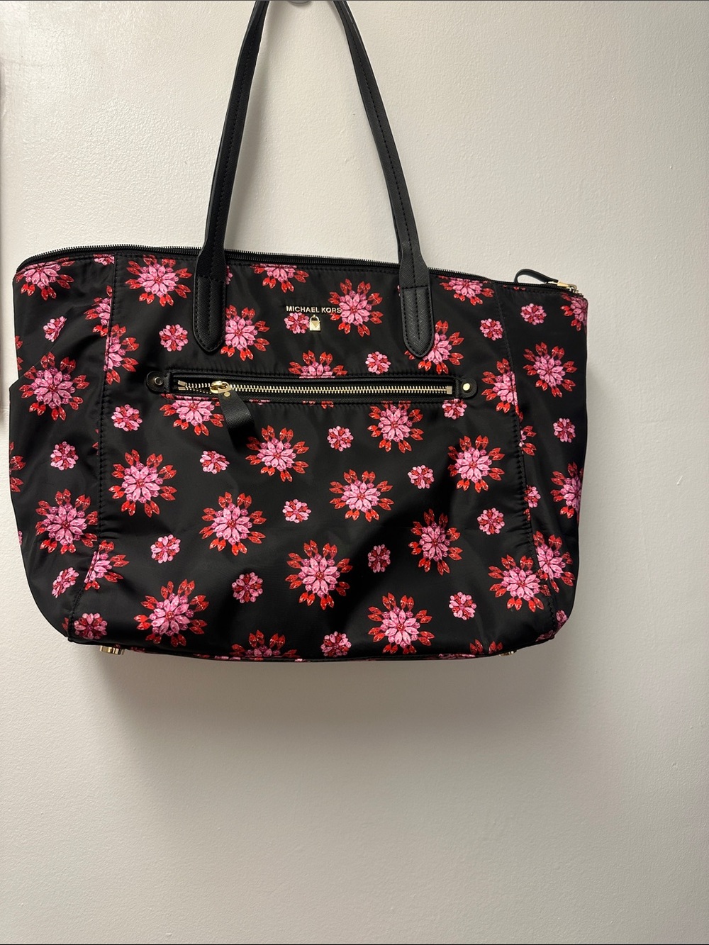 Michael Kors Black Tote with Pink Floral Motif - Picture 4 of 12